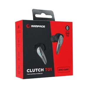Rampage Clutch T01 Siyah/Gümüş 4 Mikrofonlu ENC+ANC Oyuncu Bluetooth V5.3 TWS Gerçek Kablosuz Kulaklık