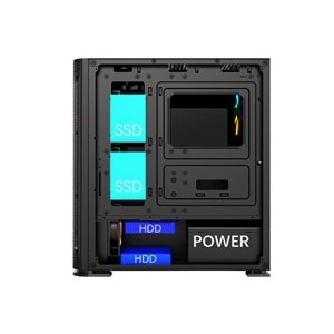 Rampage TRAPPER Temper Camlı Siyah 3*14cm + 1*12cm ARGB Fanlı Gaming Oyuncu Kasası