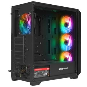 Rampage SPEAR 750W 80+ BRONZE Siyah 4*RGB Auto Fan ATX Mid-T Gaming Oyuncu Kasası
