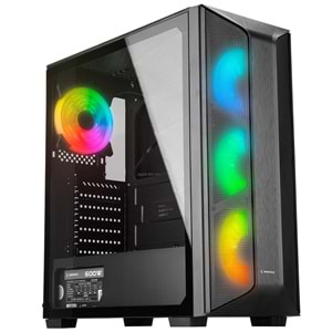 Rampage SAILOR Temperli Camlı 600W 80+ BRONZE Siyah 4*12cm Rainbow Fanlı ATX Mid-T Gaming Oyuncu Kasası