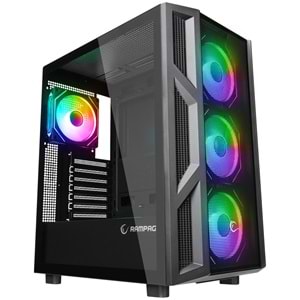 Rampage HUMBLE Mesh 650W 80 Plus Bronze Siyah Temperli Camlı 4x12cm RGB Fan ATX Mid-T Gaming Oyuncu Kasası