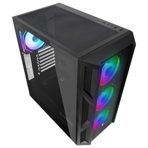 Rampage HUMBLE Mesh Siyah Temperli Camlı 4x12cm RGB Fan ATX Mid-T Gaming Oyuncu Kasası