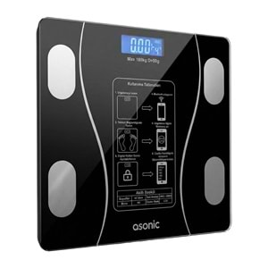 Asonic BS260 Siyah 260x260mm Boyutunda 2*AAA Pil Hediyeli Dijital Bluetooth Baskül