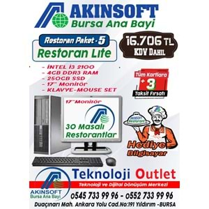 Akınsoft Anabayi TeknolojiOutlet Paket 5 Restoran lite + Hediye Pc