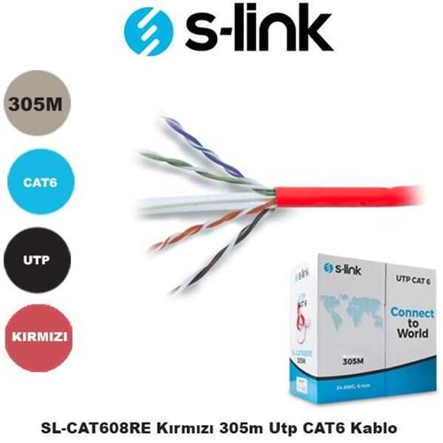 S-link SL-CAT608RE Kırmızı 305m Utp CAT6 Kablo