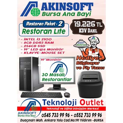Akınsoft Anabayi TeknolojiOutlet Paket 2 Restoran lite + Hediye Takım Pc