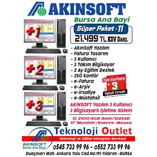 Akınsoft Anabayi TeknolojiOutlet Paket 11 Super + 3 Hediye Takım Pc