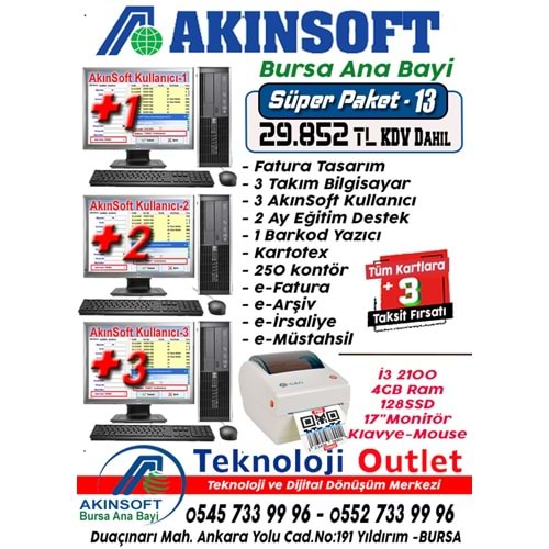 Akınsoft Anabayi TeknolojiOutlet Paket 13 Super + 3 Hediye Takım Pc Yazıcı