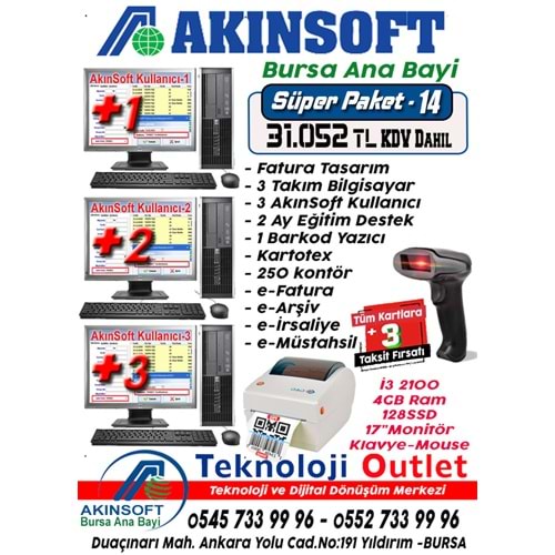 Akınsoft Anabayi TeknolojiOutlet Paket 14 Super + 3 Hediye Takım Pc Barkod Yazıcı