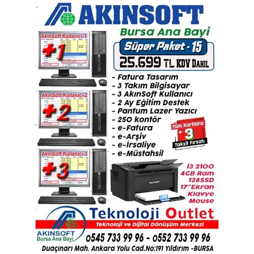 Akınsoft Anabayi TeknolojiOutlet Paket 15 + 3 Hediye Takım Pc Yazıcı