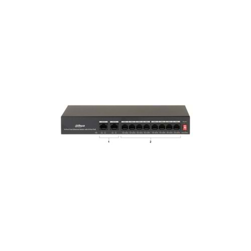 Dahua PFS3010-8ET-65, 8 Port, Megabit, 8 Port Poe, 65W, +2 Port Megabit Uplink, Yönetilemez, Masaüstü Switch