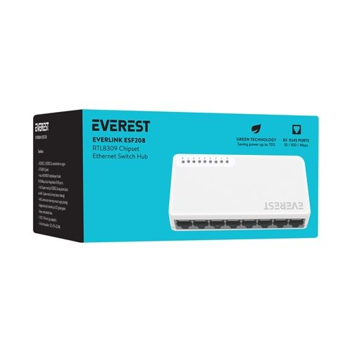 Everest EVERLINK ESF208 8 Port 10/100Mbps RTL8309 Hub Switch