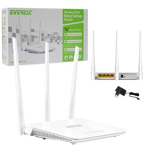 Everest EWR-F303 300Mbps 2.4GHz 3x 5dBi Anten 1x WAN 3x LAN Repeater+AP+WISP Destekli Wireless Router
