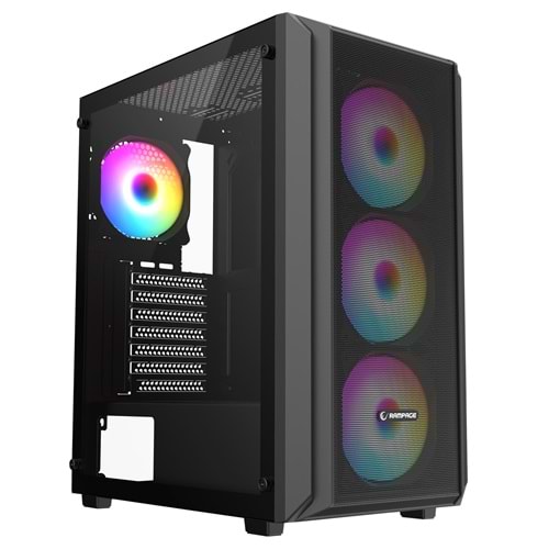 Rampage BETA MESH 650W 80 Plus Standart 4*12cm ARGB Fan Temperli Camlı Mid-T Siyah Oyuncu Kasası