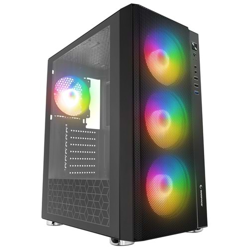 Rampage CARISMA MESH 650W 80+ 4*12cm Rainbow Temperli Camlı ATX Mid-T Gaming Oyuncu Kasası