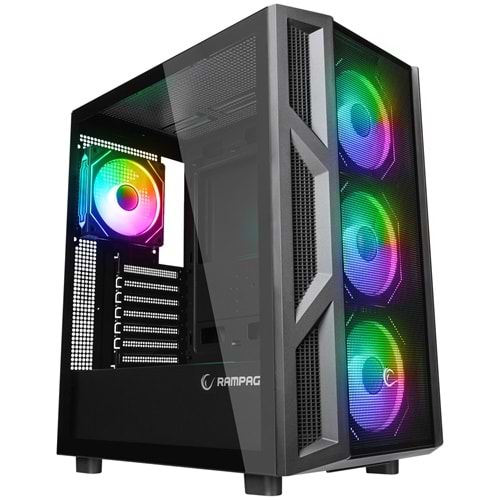 Rampage HUMBLE Mesh 650W 80 Plus Bronze Siyah Temperli Camlı 4x12cm RGB Fan ATX Mid-T Gaming Oyuncu Kasası