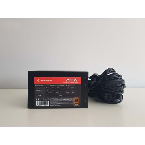 Rampage RMP750-80PB 750W v2 14cm Fan Siyah 80 Plus ( 80+ ) Bronze Sertifikalı Power Supply