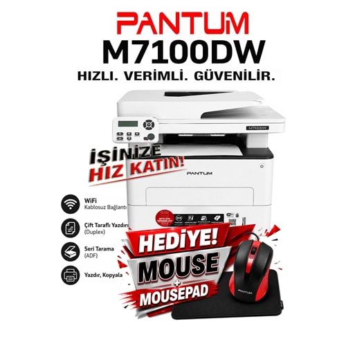 Pantum M7100DW Çok Fonksiyonlu Dublex+Network Wifi +Fotokopi+ADF Tarayıcı+Lazer Yazıcı (Dakikada 35 Sayfa)